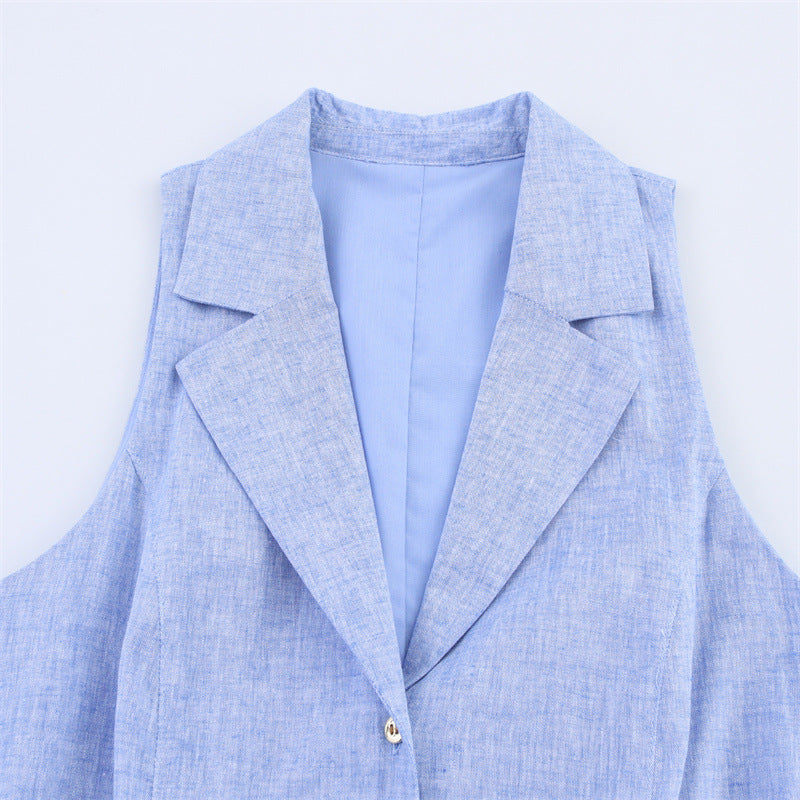 Sleeveless Notched Collar Dress with Belt