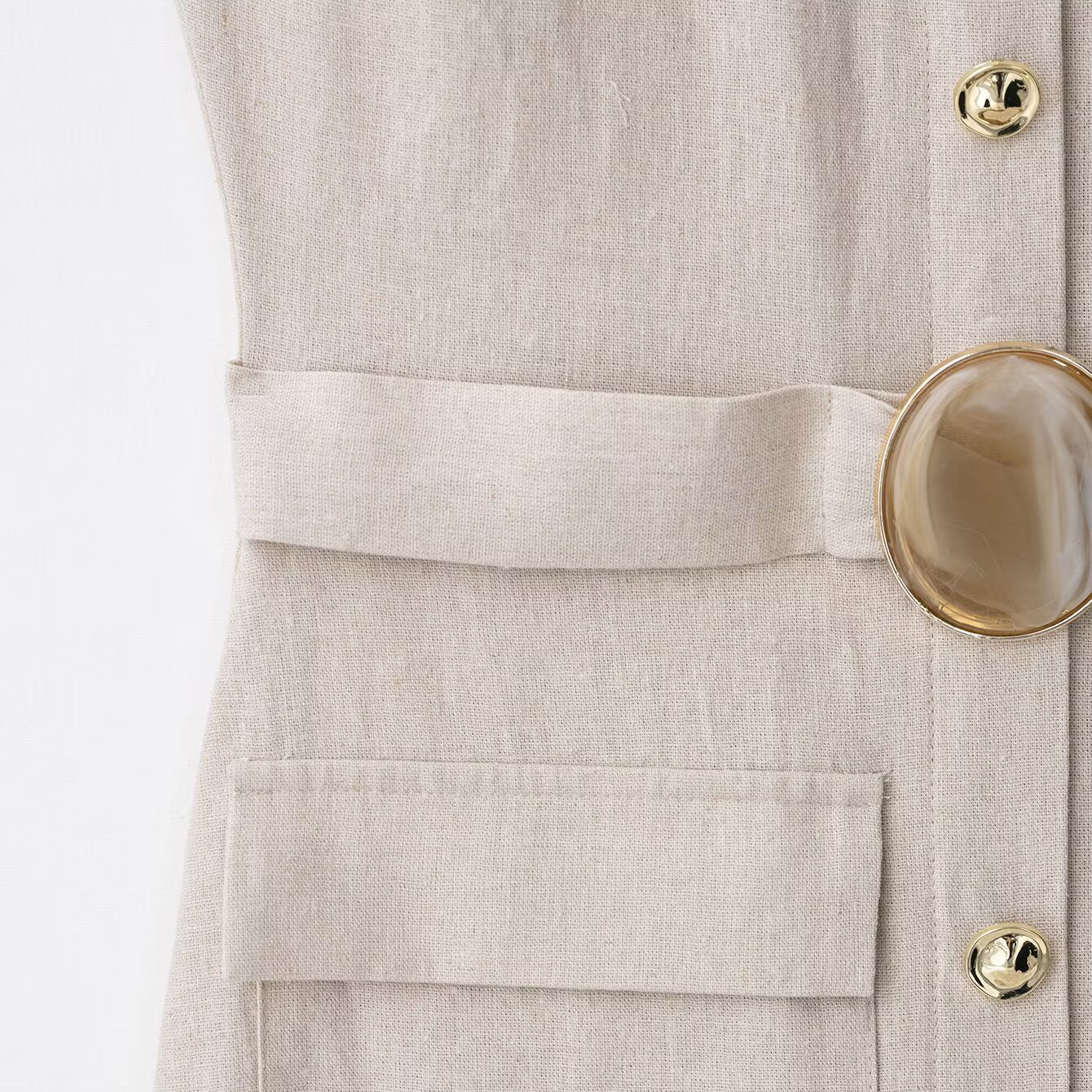 Round neck sleeveless single breasted waistband dress