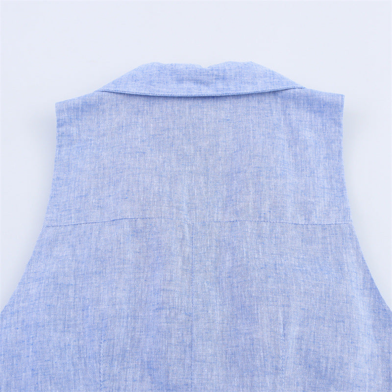 Sleeveless Notched Collar Dress with Belt