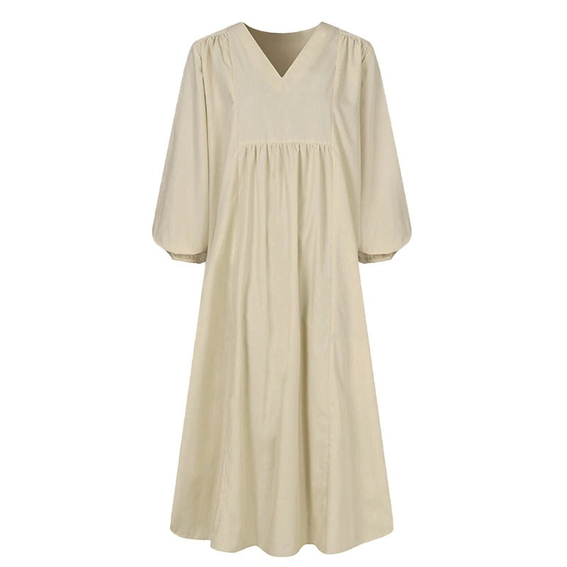 Women's New Fashion Cotton Linen Loose Lantern Sleeve Dress