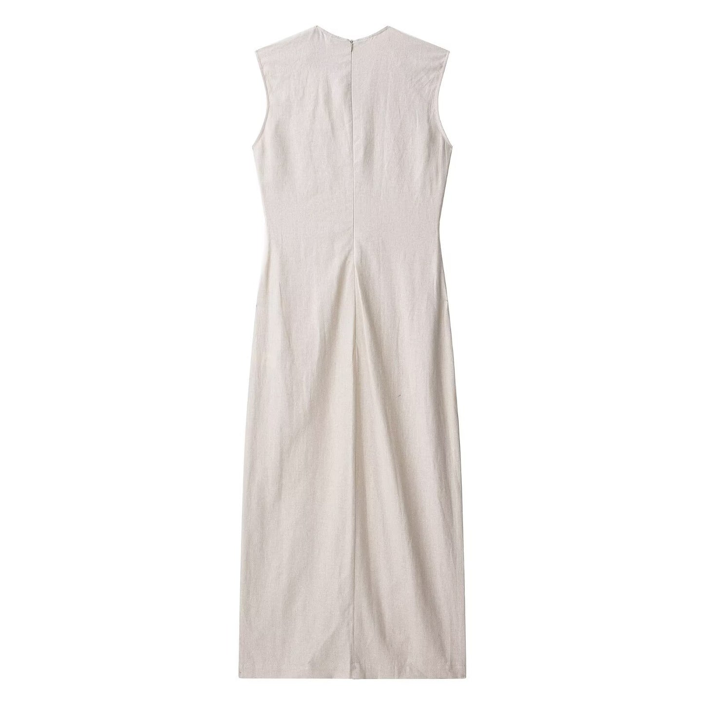 Round neck sleeveless single breasted waistband dress
