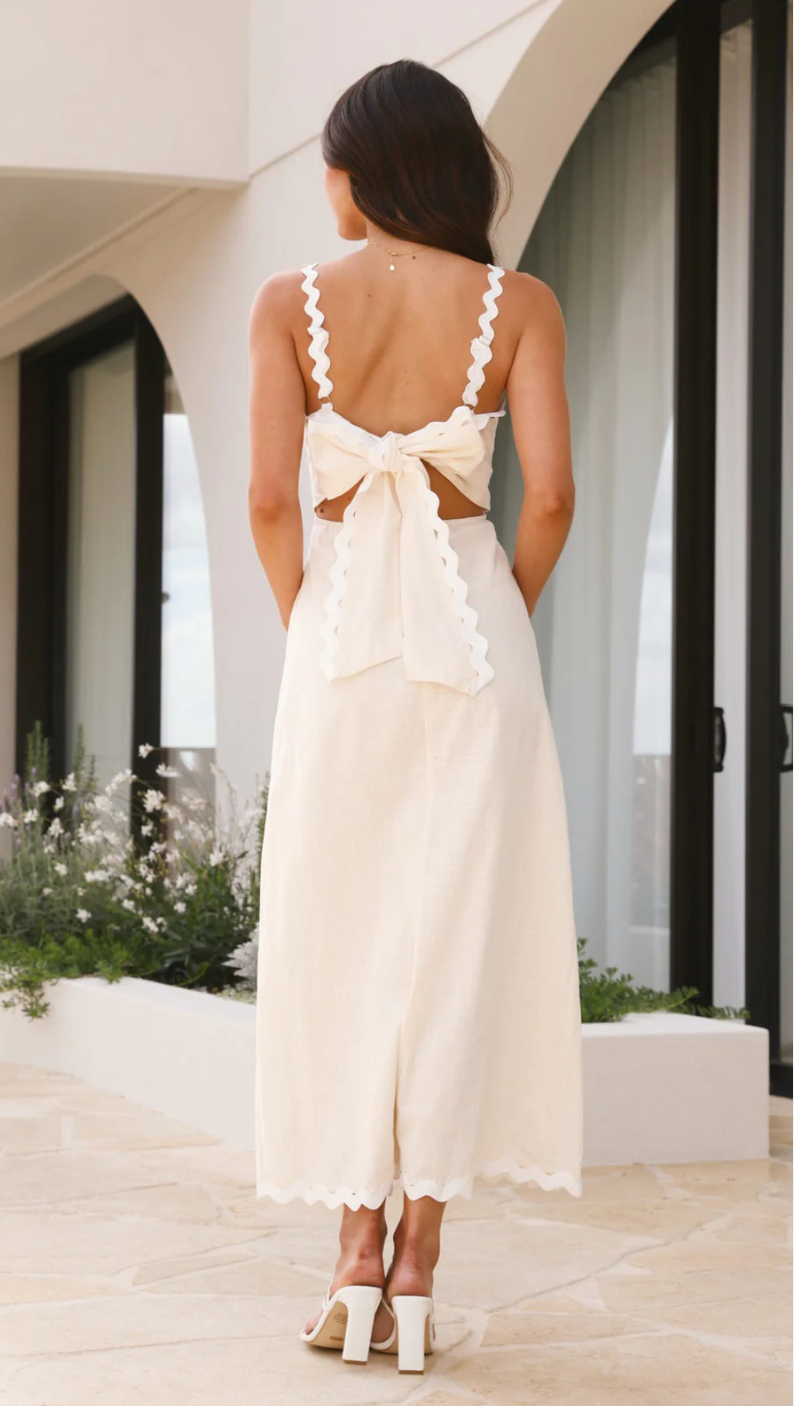 Ric-Rac lace Linen Maxi Dress