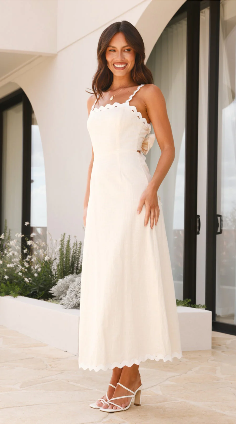 Ric-Rac lace Linen Maxi Dress