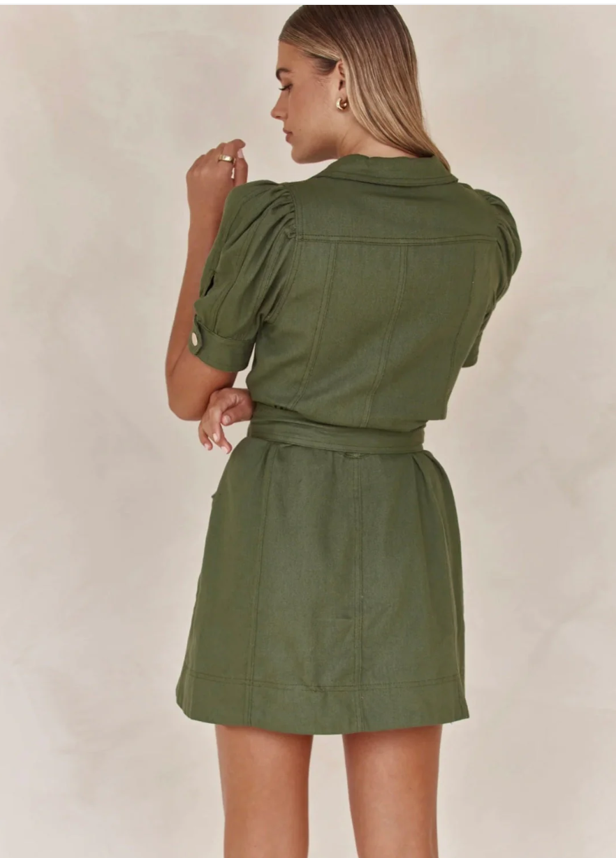 Tie-Up Shirt Style Linen Dress