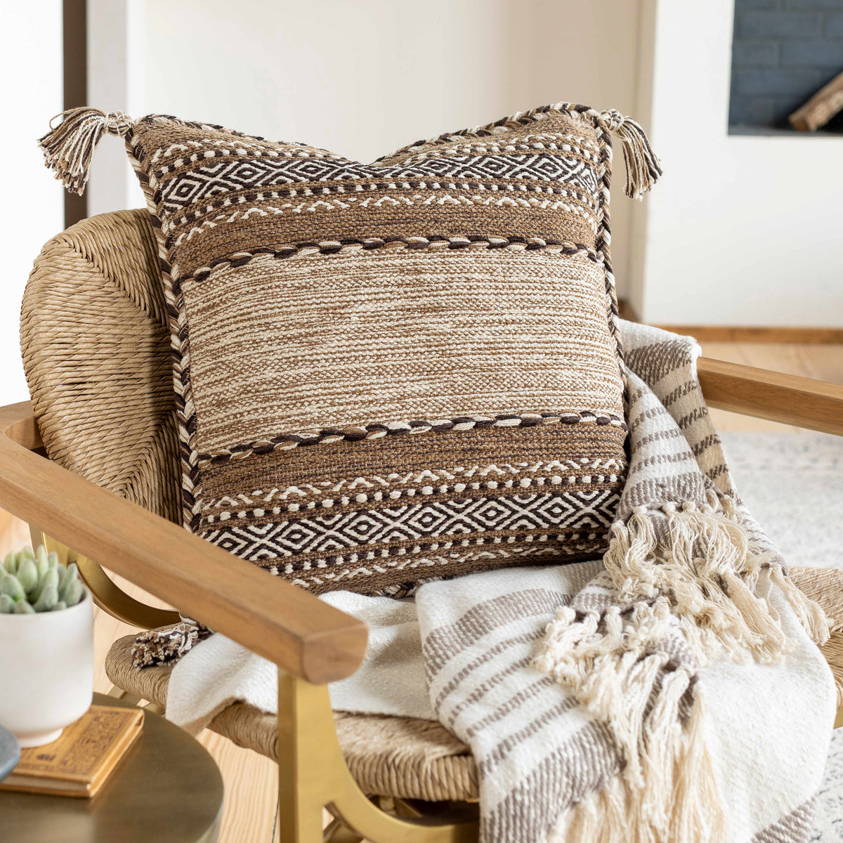 Grahamston Brown Geometric Pattern Throw Pillow - Clearance