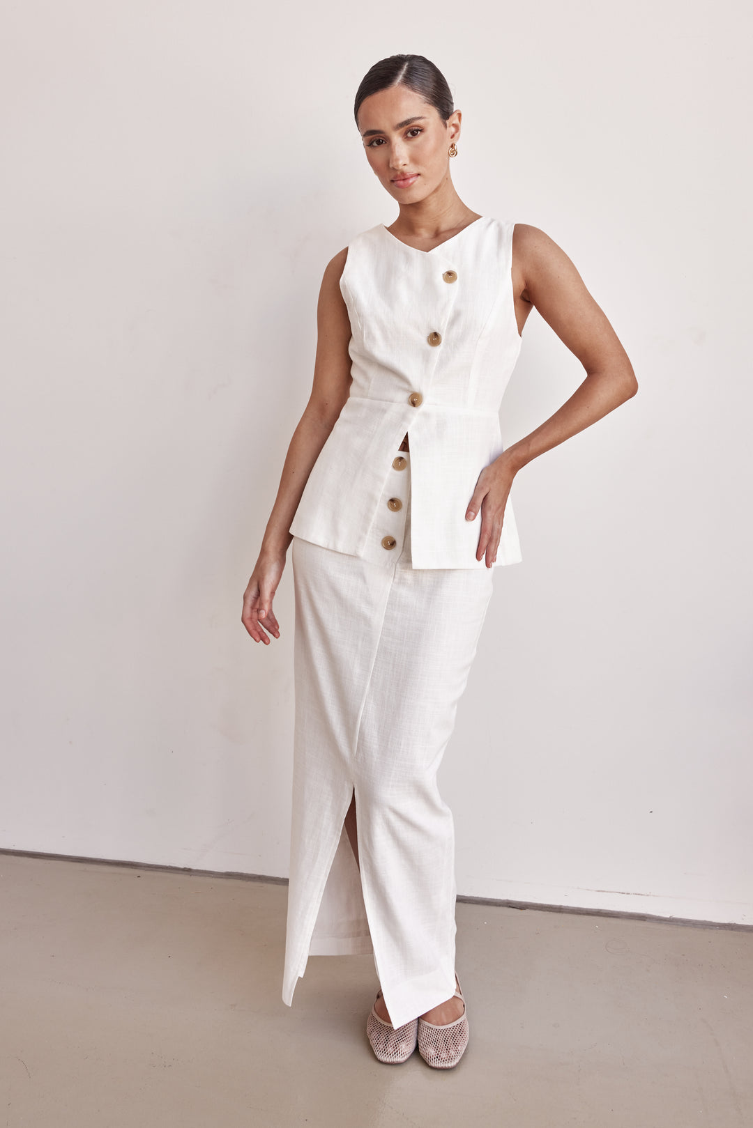 Linen Vest - Off-White Peplum Linen Vest for Women-4