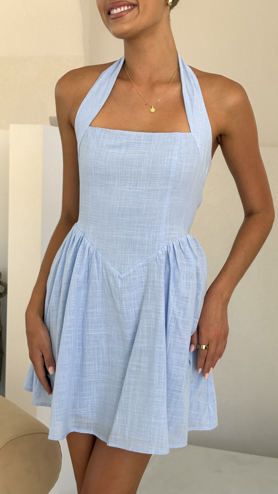 Sky Blue Linen Dress-3