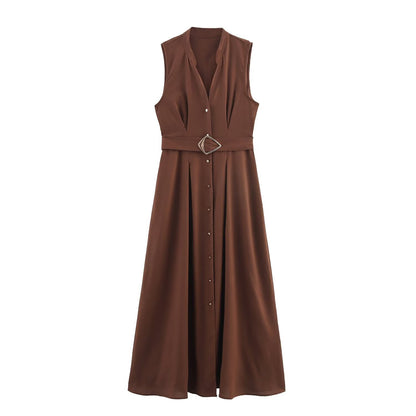 Elegant V-neck Sleeveless Waist-tightening Dress