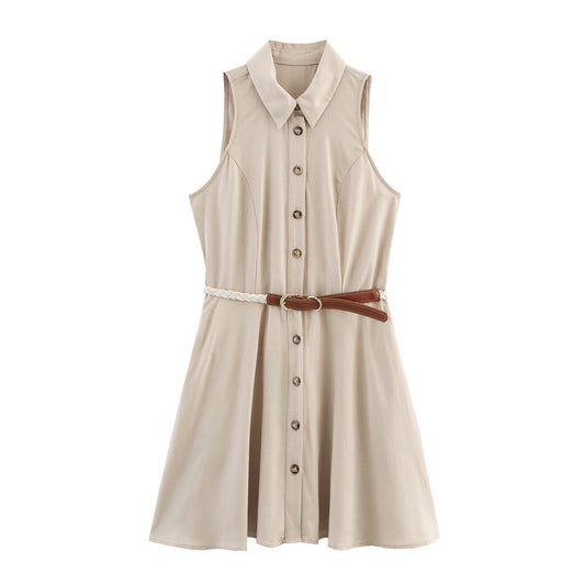 Sleeveless Dress with Belt Style Fashion Casual Loose Fit