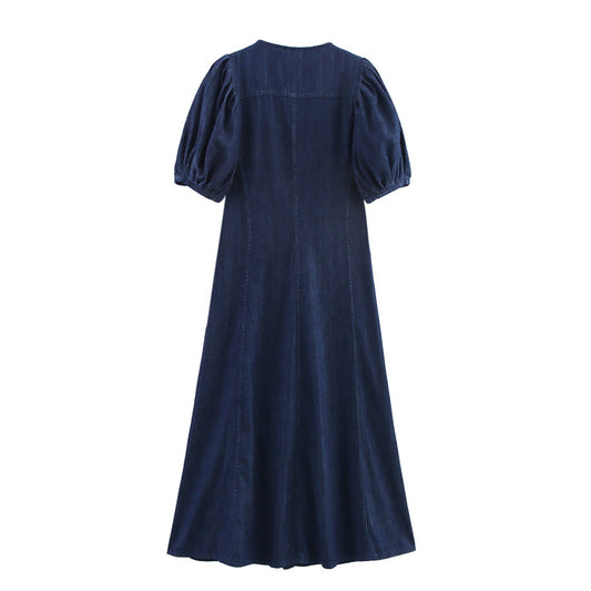 Casual Denim Round Neck Short Sleeve Dress