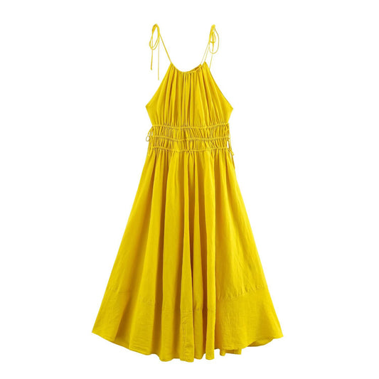 Loose style ,drawstring neckline, maxi dress