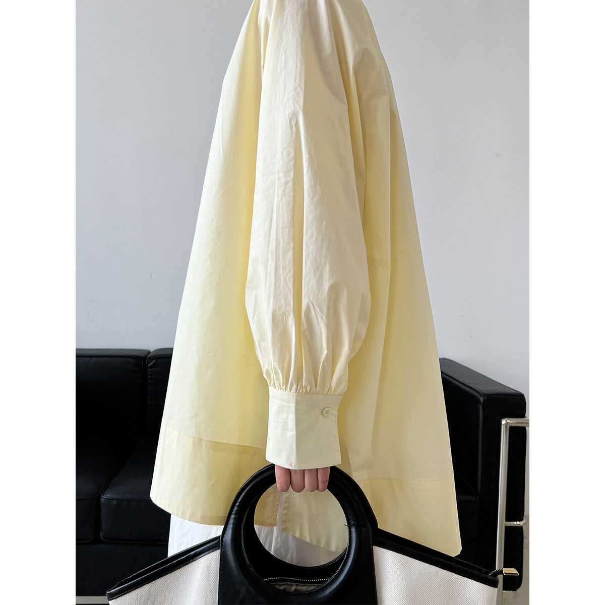 Round neck pleated raglan mid length shirt for women