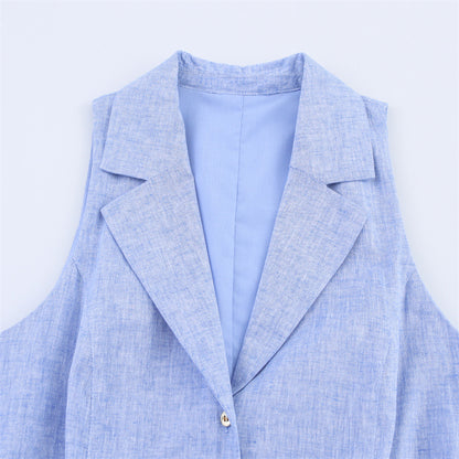 Sleeveless Notched Collar Dress with Belt