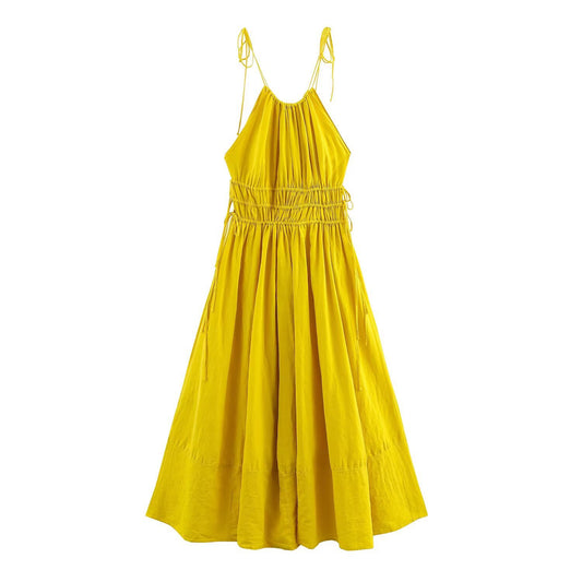 Loose style ,drawstring neckline, maxi dress