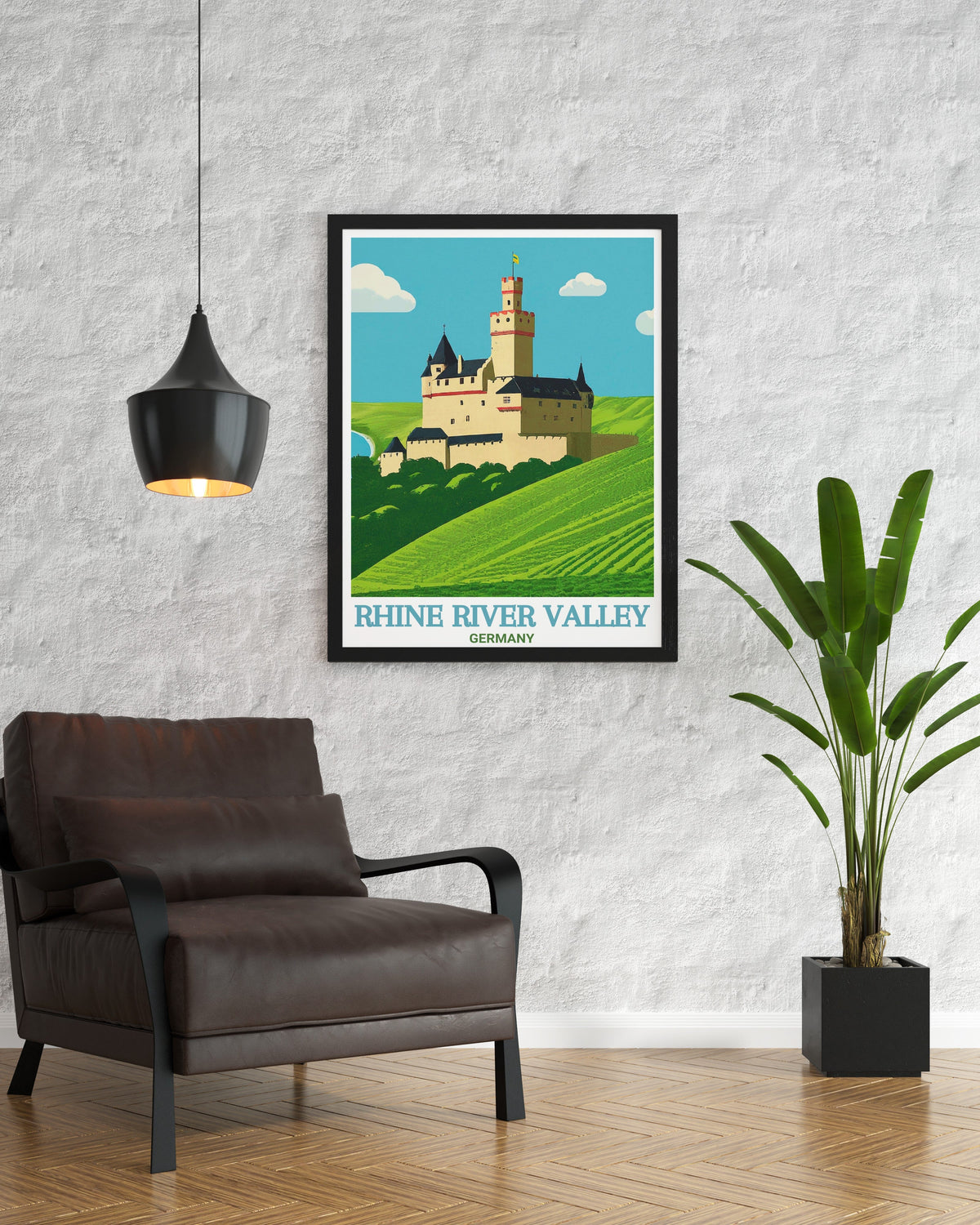 Rhine River Valley Modern Travel Posters Marksburg Castle Stunning Wall Art Germany Ideal Living Room Decor