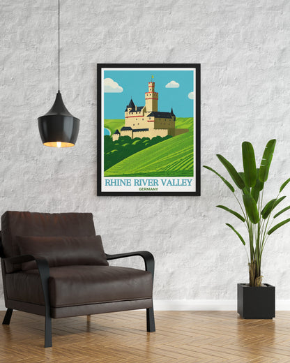 Rhine River Valley Modern Travel Posters Marksburg Castle Stunning Wall Art Germany Ideal Living Room Decor