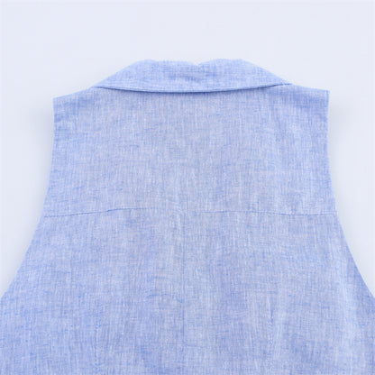 Sleeveless Notched Collar Dress with Belt