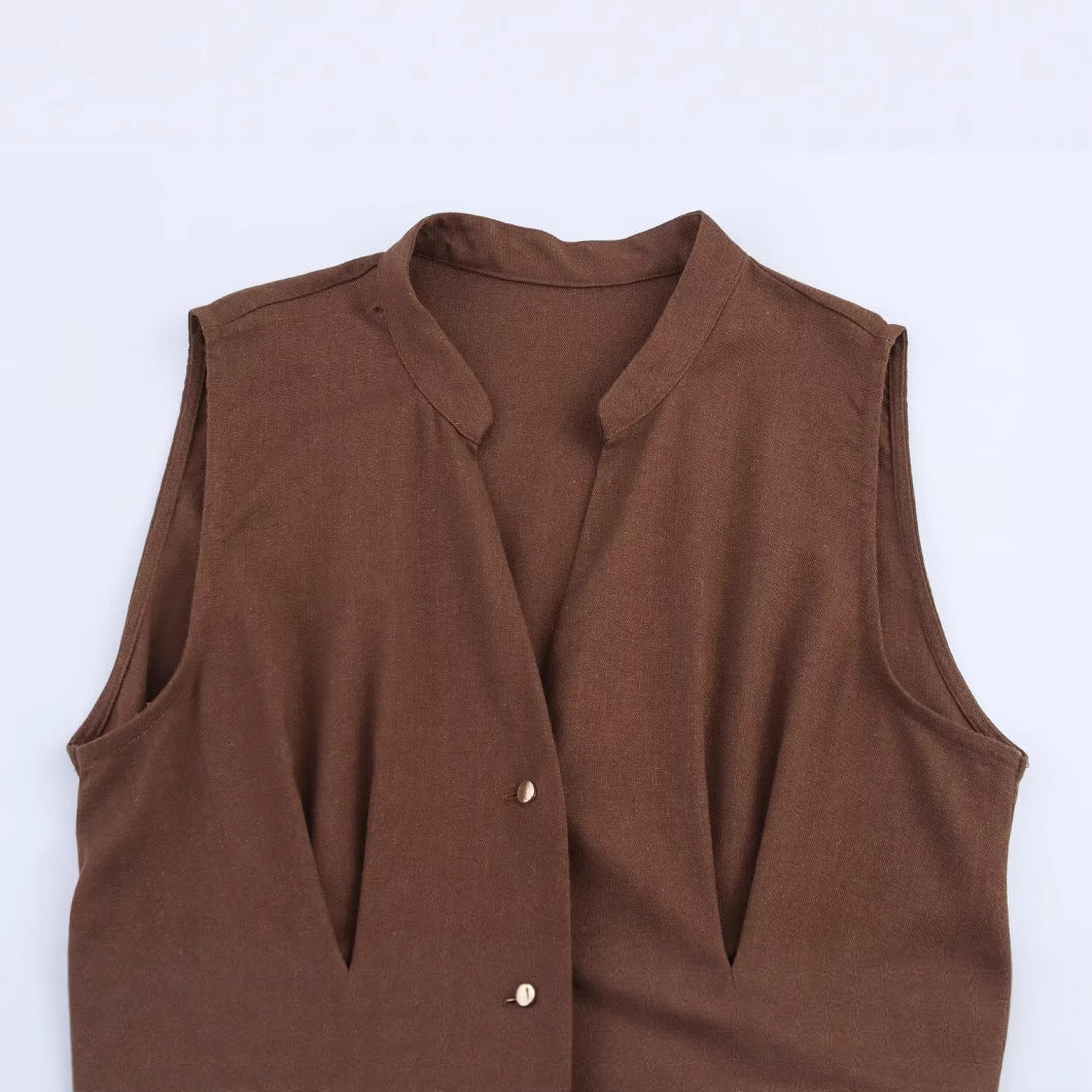 Elegant V-neck Sleeveless Waist-tightening Dress