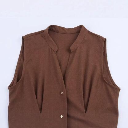 Elegant V-neck Sleeveless Waist-tightening Dress