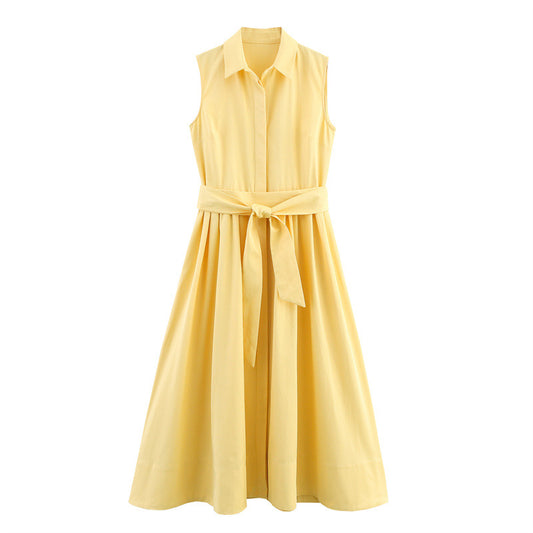 Elegant Style Simple and Generous Belted Shirt Dress