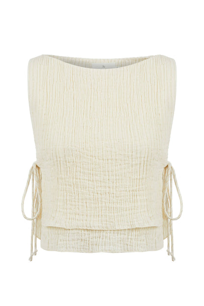 Mia Side Ties Top - Gold Stripes