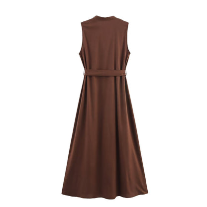 Elegant V-neck Sleeveless Waist-tightening Dress