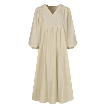 Women's New Fashion Cotton Linen Loose Lantern Sleeve Dress