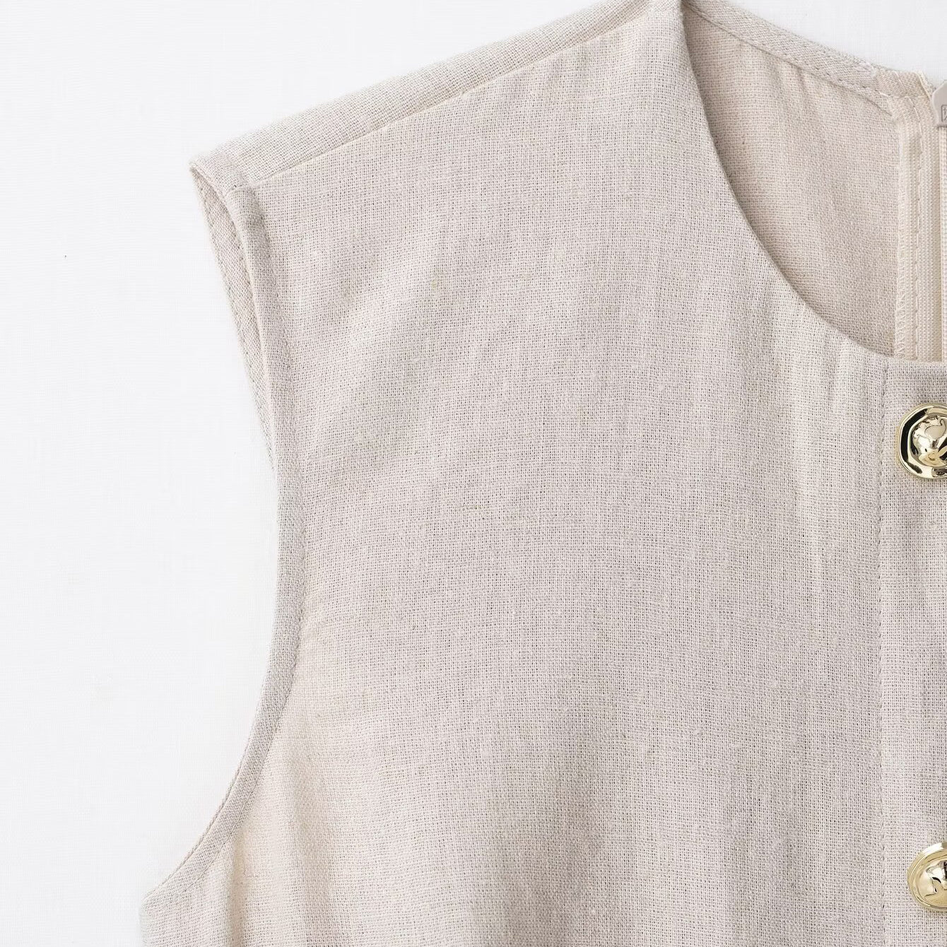 Round neck sleeveless single breasted waistband dress
