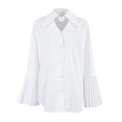 Pleated flared sleeve white shirt