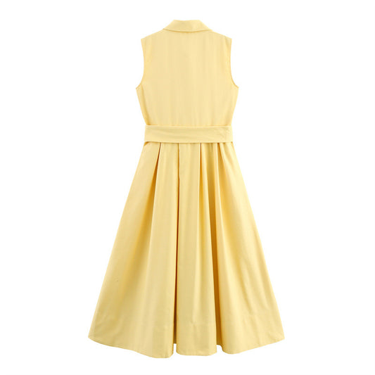 Elegant Style Simple and Generous Belted Shirt Dress