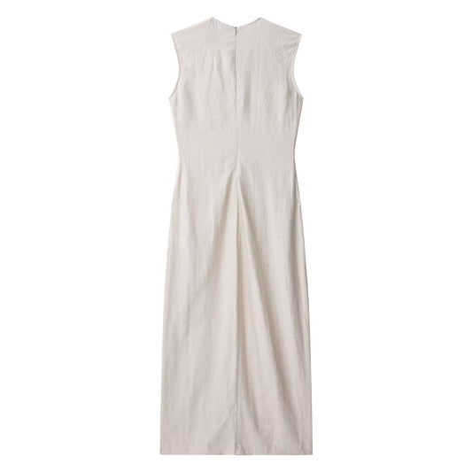 Round neck sleeveless single breasted waistband dress