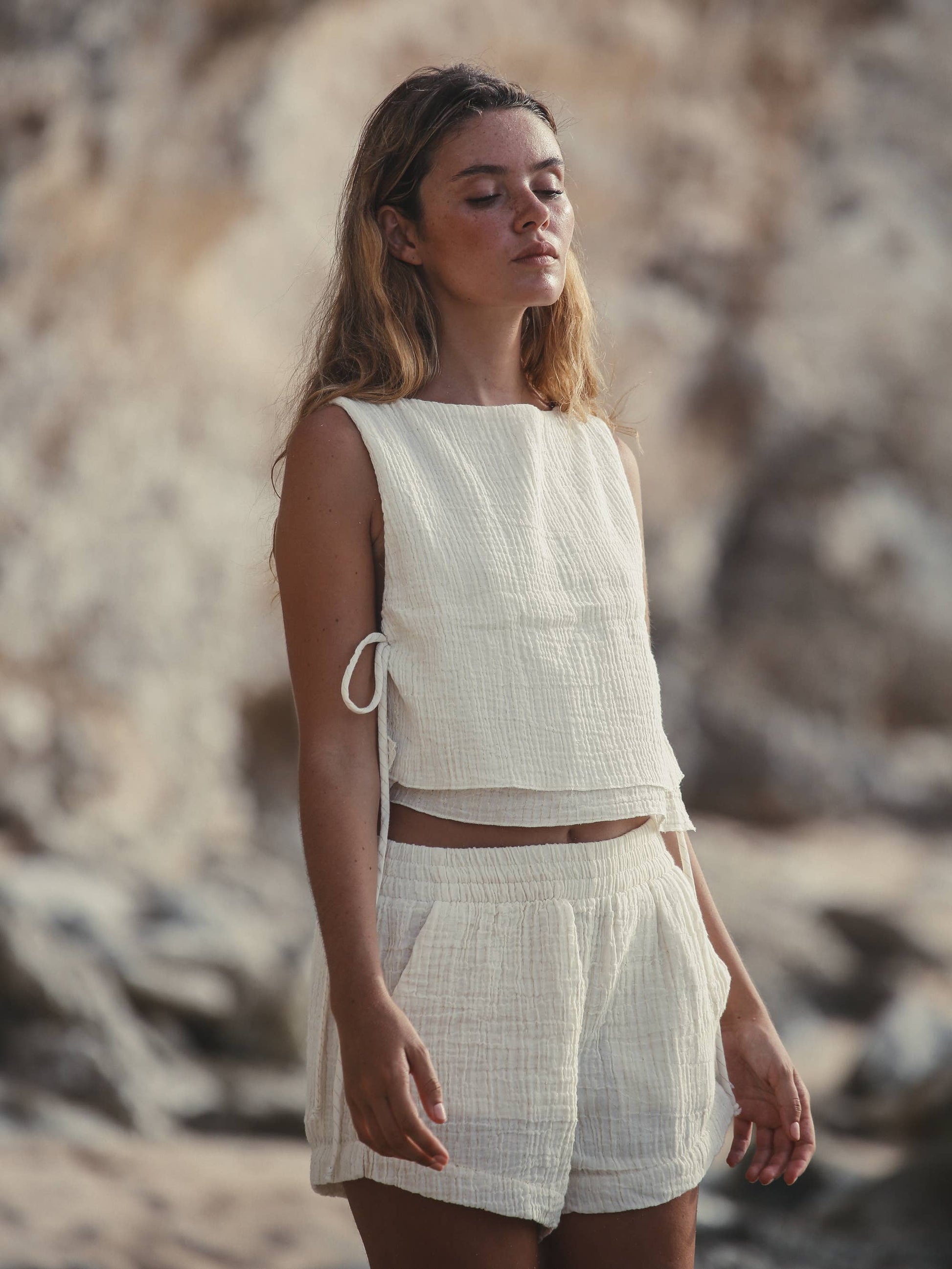 Mia Side Ties Top - Gold Stripes