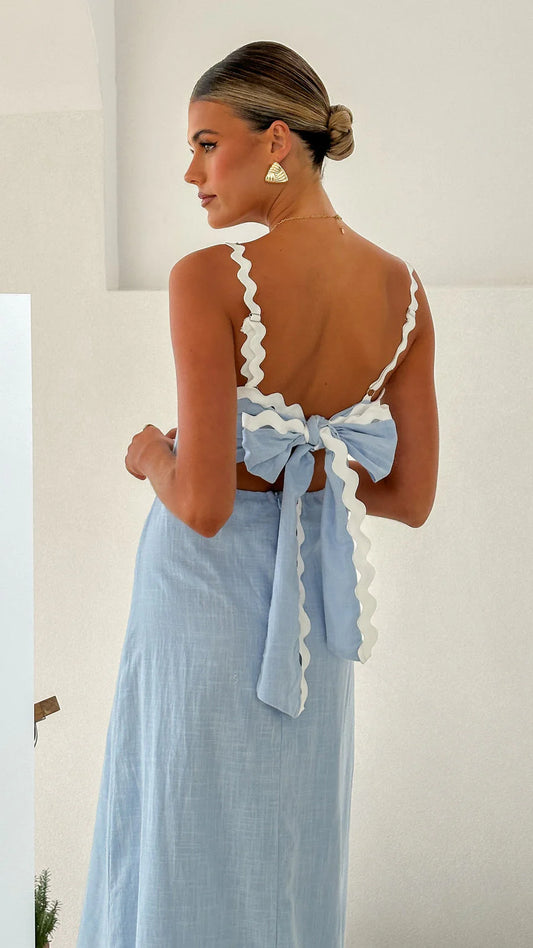 Blue Linen Maxi Dress