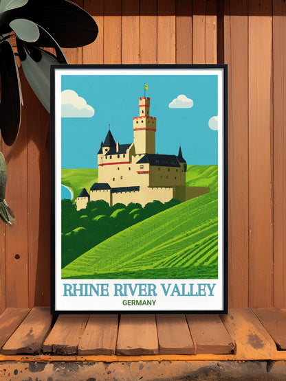 Rhine River Valley Modern Travel Posters Marksburg Castle Stunning Wall Art Germany Ideal Living Room Decor