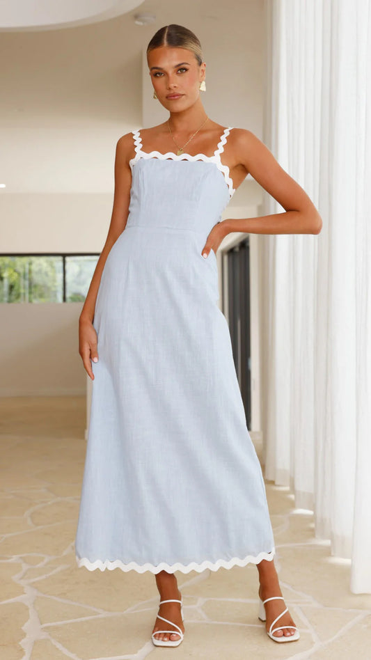 Blue Linen Maxi Dress