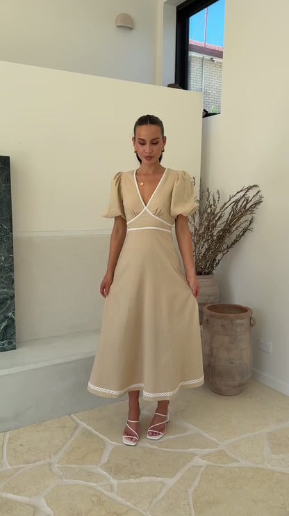 Beige Linen Maxi Dress