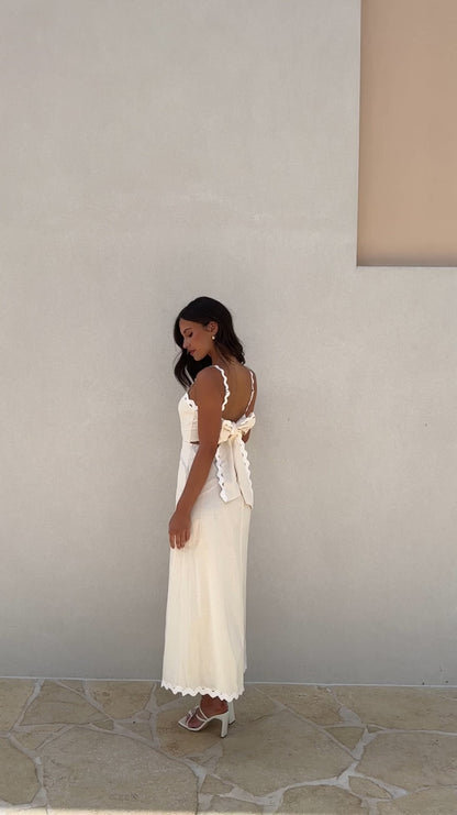Ric-Rac lace Linen Maxi Dress