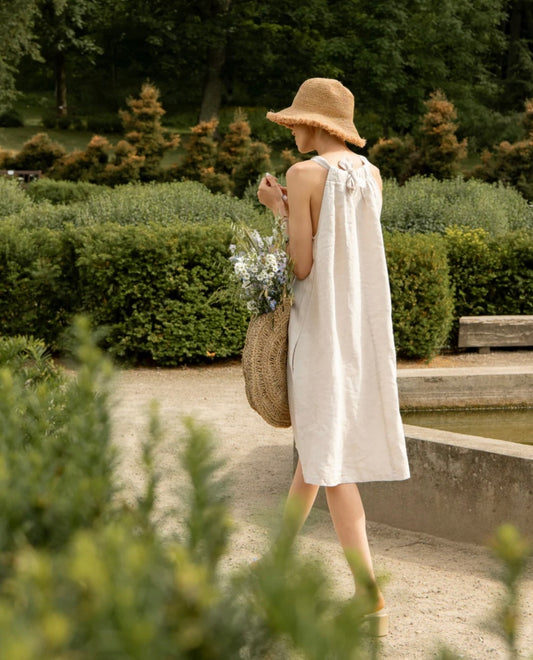 Neck tie up Linen dress