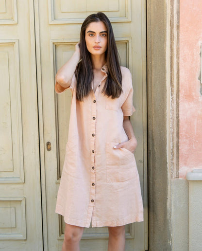 Short Sleeves Linen Shirt Dress