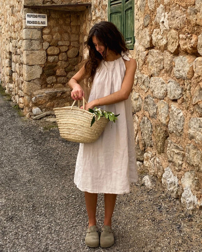 Neck tie up Linen dress