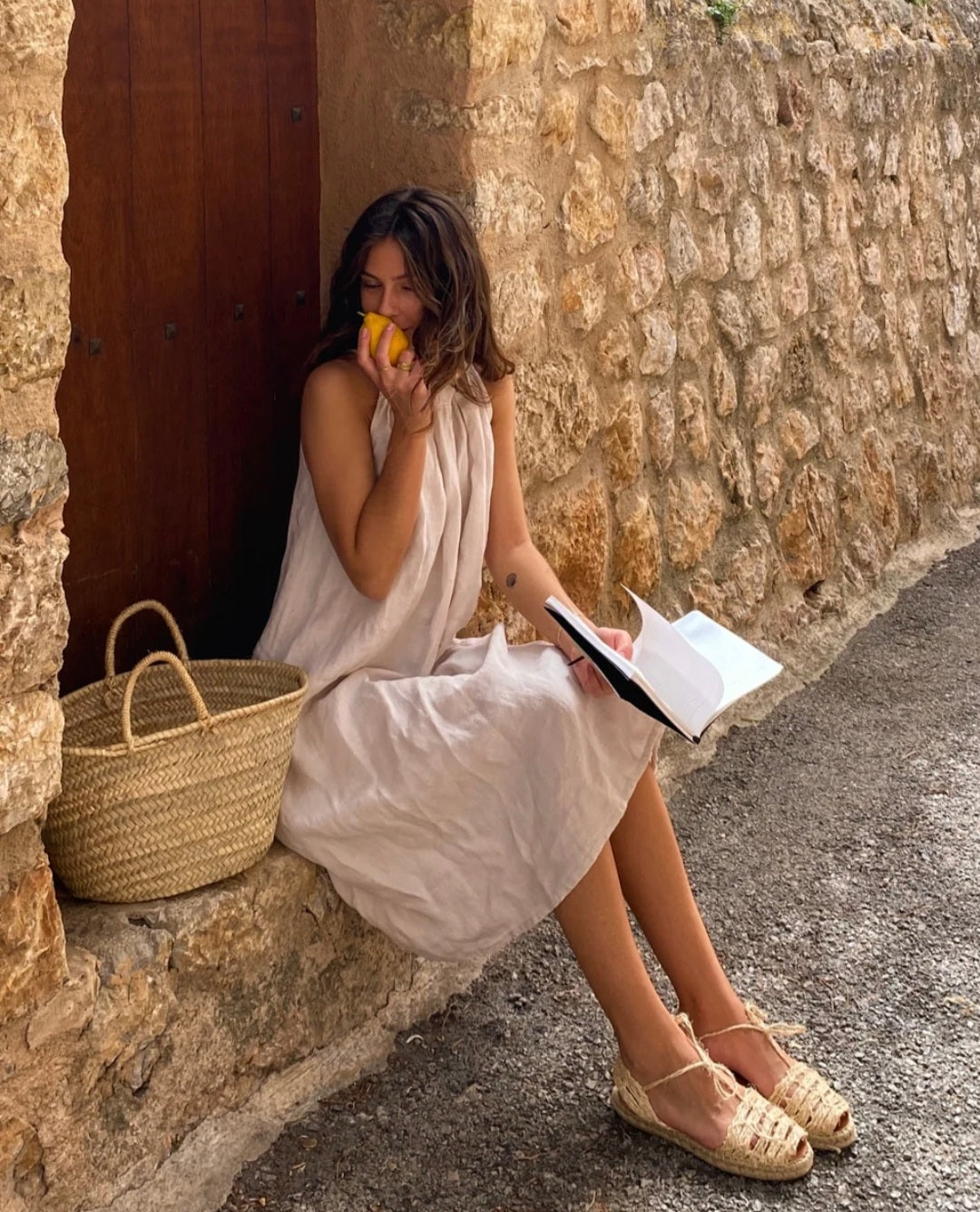 Neck tie up Linen dress