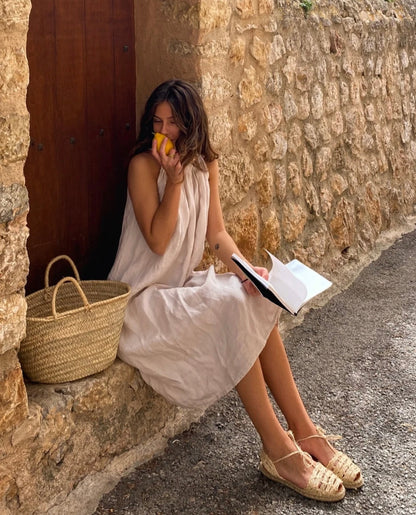 Neck tie up Linen dress