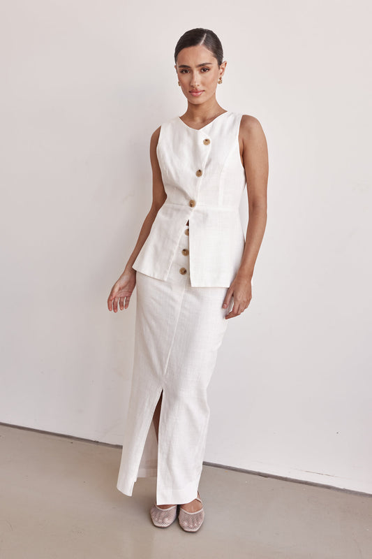Linen Vest - Off-White Peplum Linen Vest for Women-1