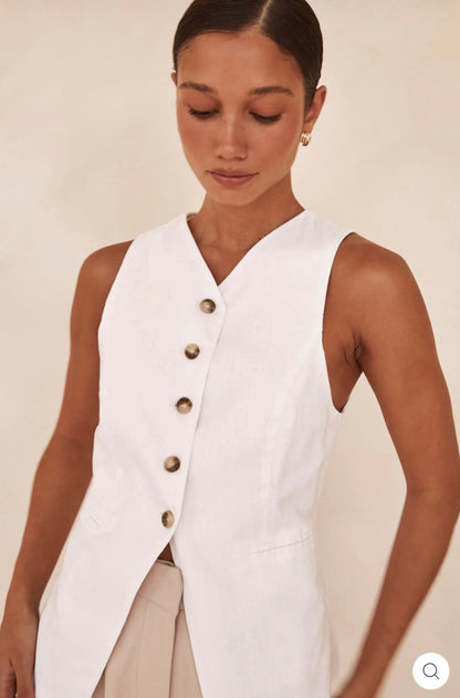 White Linen Vest | V-Neck Vest | Linen Vest | Linen Clothing | 100% Organic Linen-0