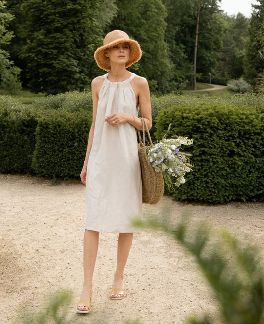 Neck tie up Linen dress