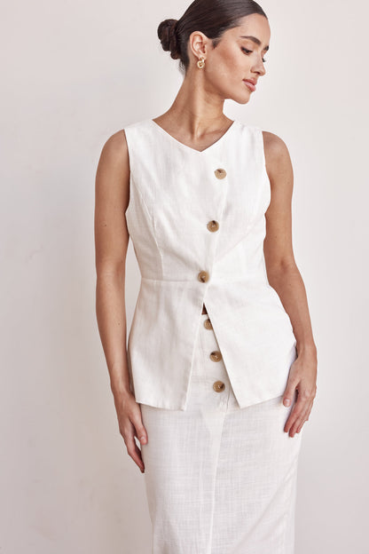 Linen Vest - Off-White Peplum Linen Vest for Women-2