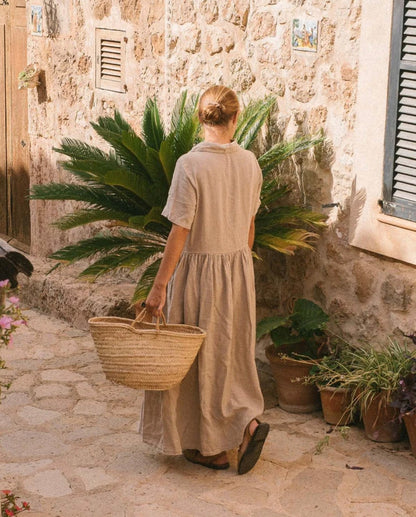 Beige Linen Shirt Maxi Dress | Maxi Dress | Linen Dress | Linen Clothing | 100% Organic Linen-4