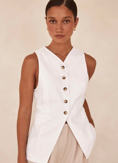 White Linen Vest | V-Neck Vest | Linen Vest | Linen Clothing | 100% Organic Linen-2