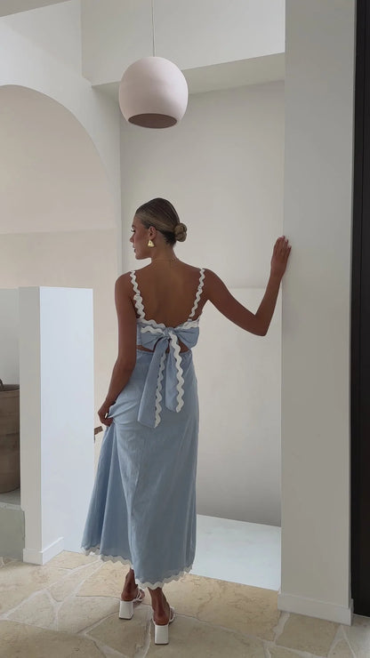 Blue Linen Maxi Dress